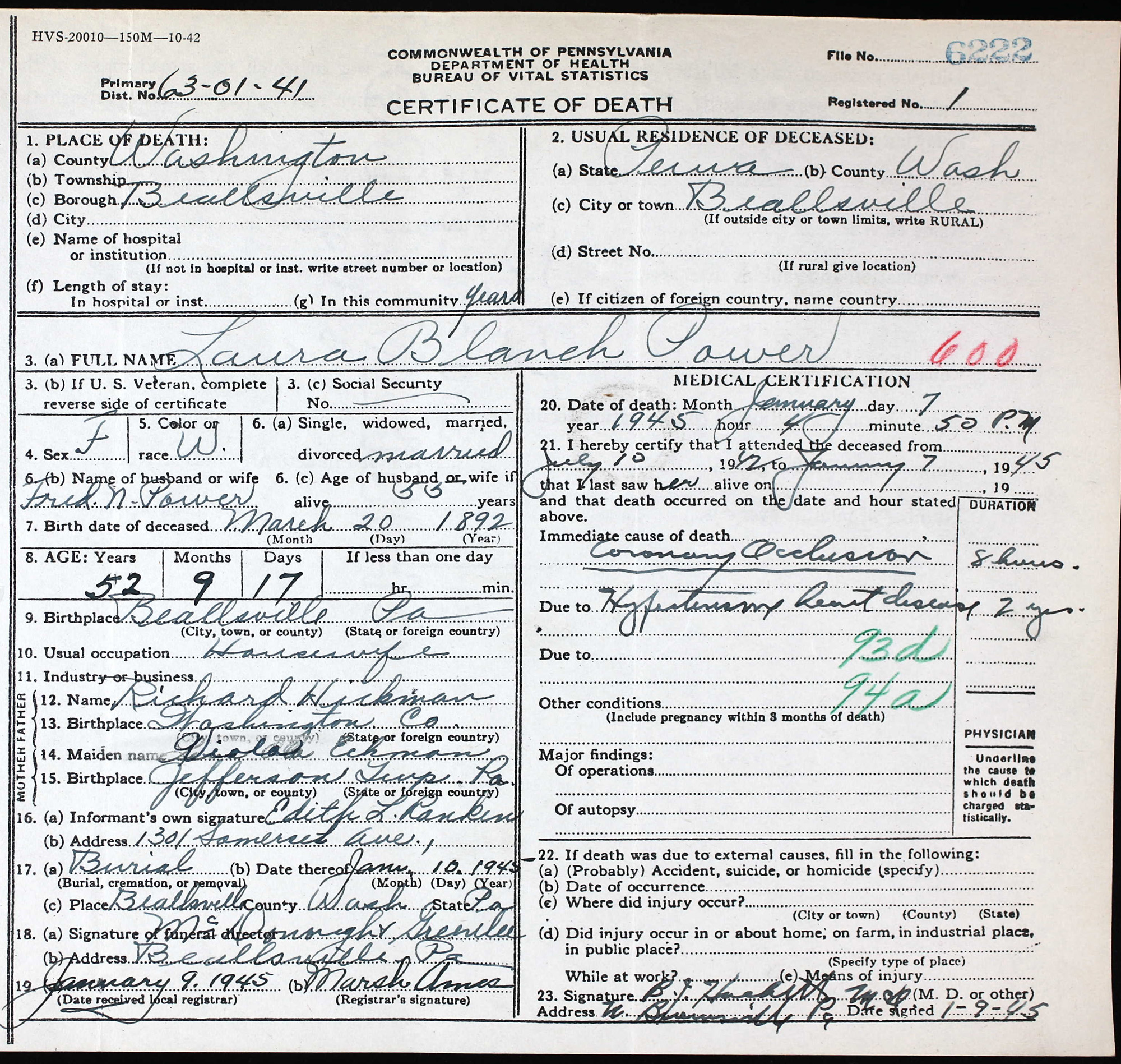 death certificate